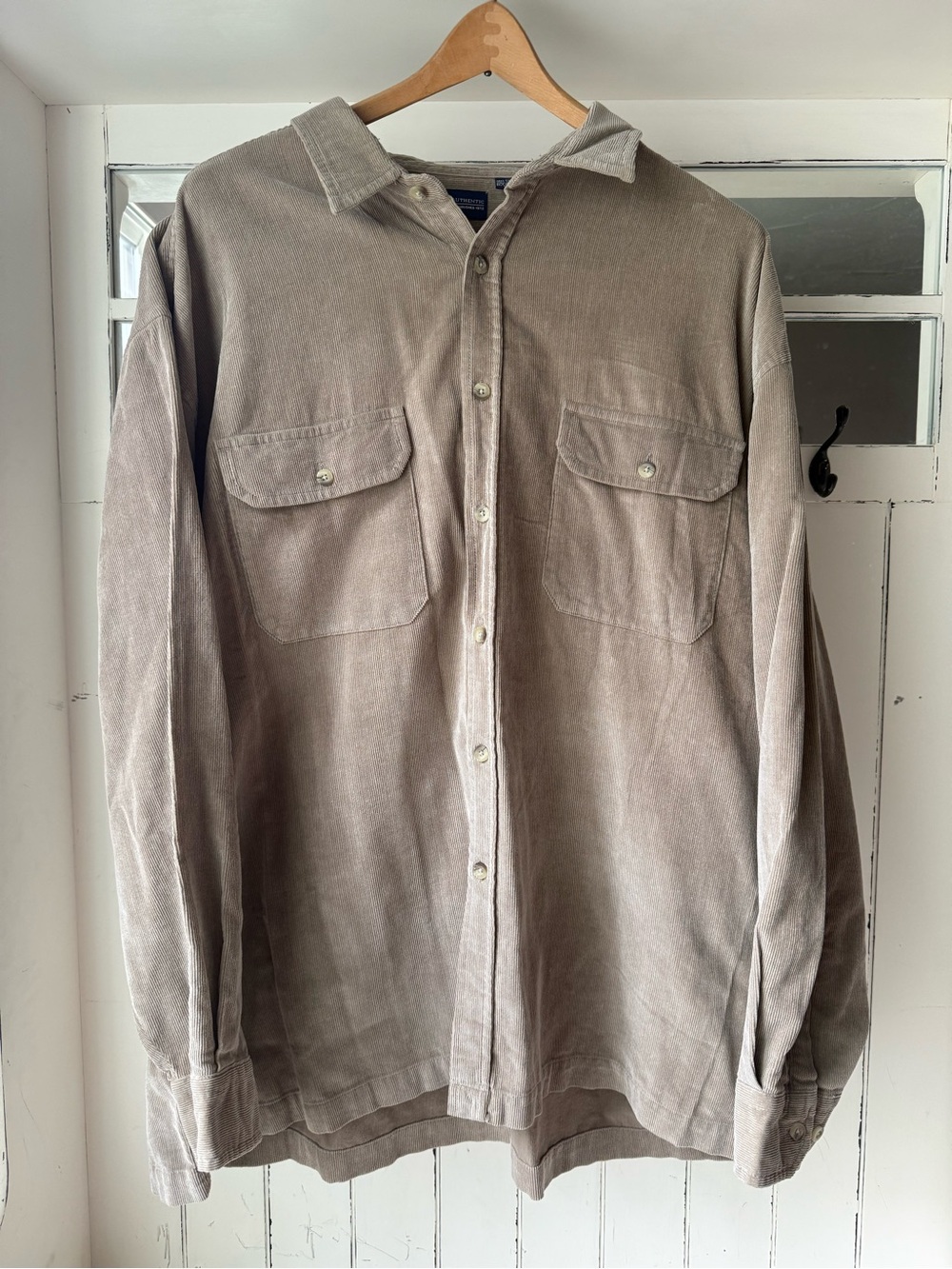 Faded Glory Vintage 90s Y2K Corduroy Button Down Shirt Taupe Beige Shacket Mens